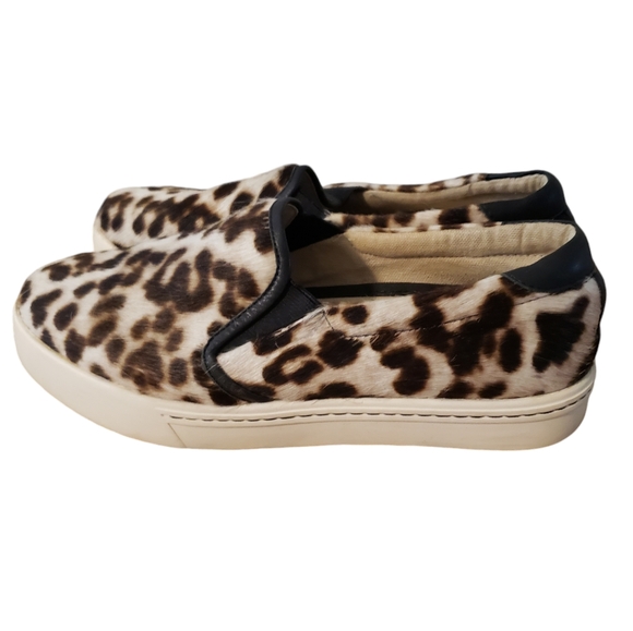 Boden Womens 7 Calf Fur Snow Leopard Slip On Trainer Sneaker Shoe Brown White - Picture 2 of 10